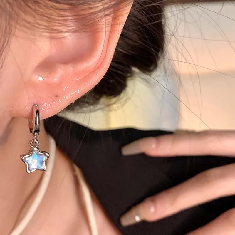 Pink Moonstone Crystal Star Hoop Earrings for Women & Girls Crystal Hoop Earrings SWANS