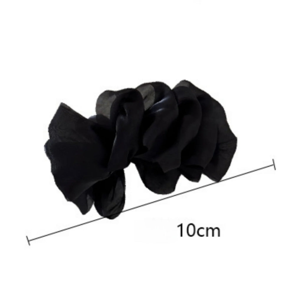 Chiffon Flower Hair Scrunchies 3-Color Set – Black Pink White Hair Scrunchies SWANS