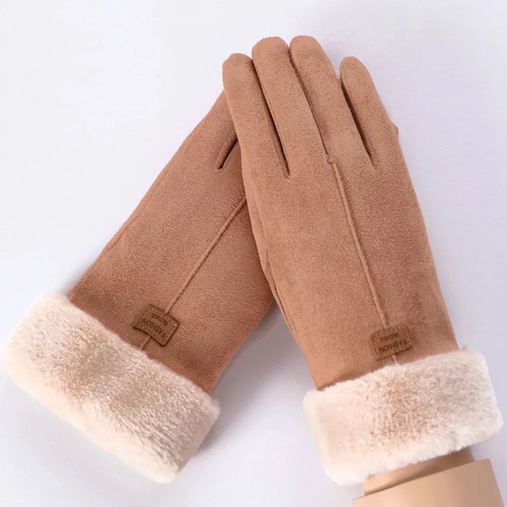 Women's Winter Plush Touchscreen Driving Gloves – Warm Suede Winter Driving Gloves SWANS Camel Color