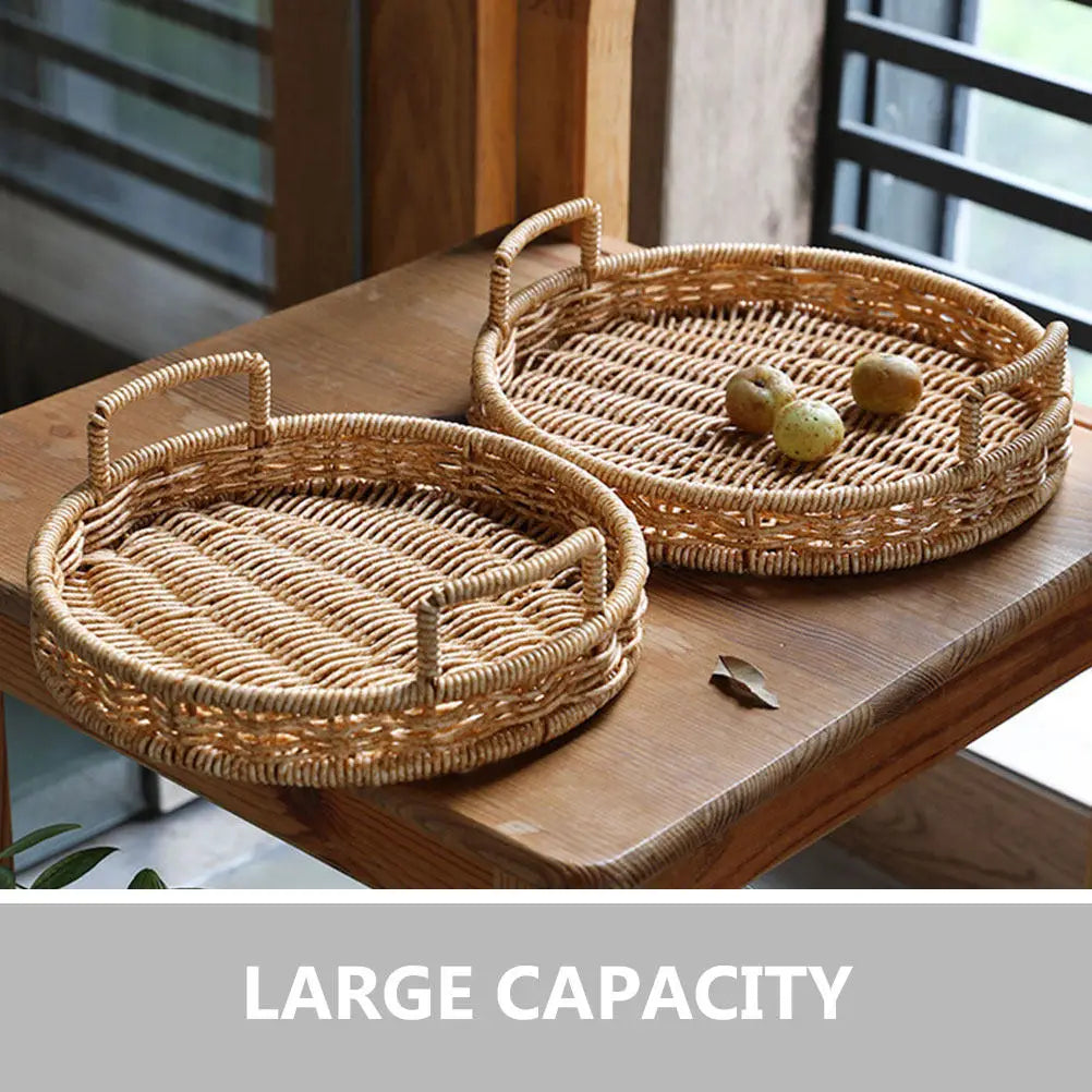 SWANS Large Round Woven Bread Basket – Kitchen Storage Tray Woven Storage Basket SWANS