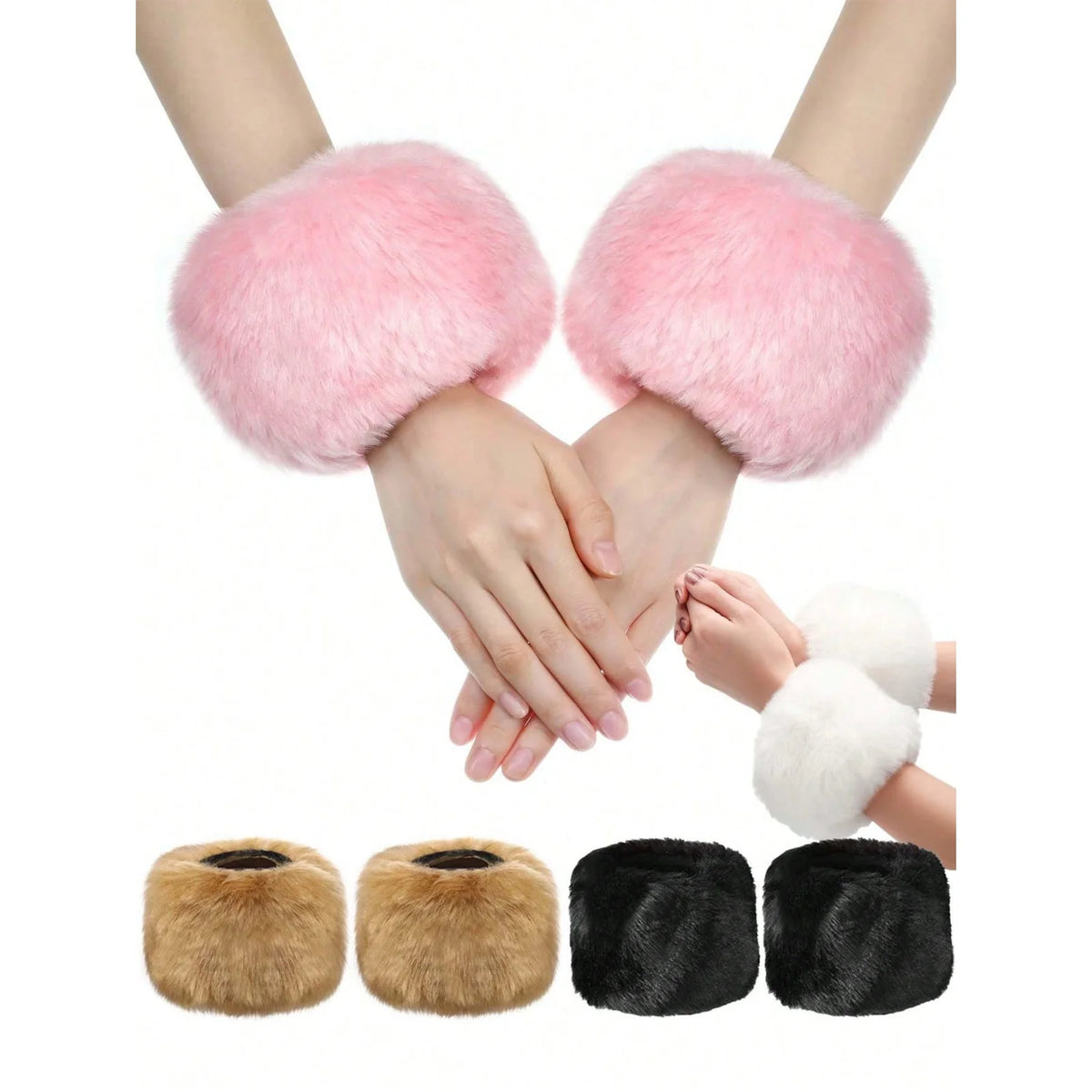 Women's Faux Fur Wrist Cuffs – Fluffy Winter Wrist Warmers Faux Fur Wrist Cuffs SWANS
