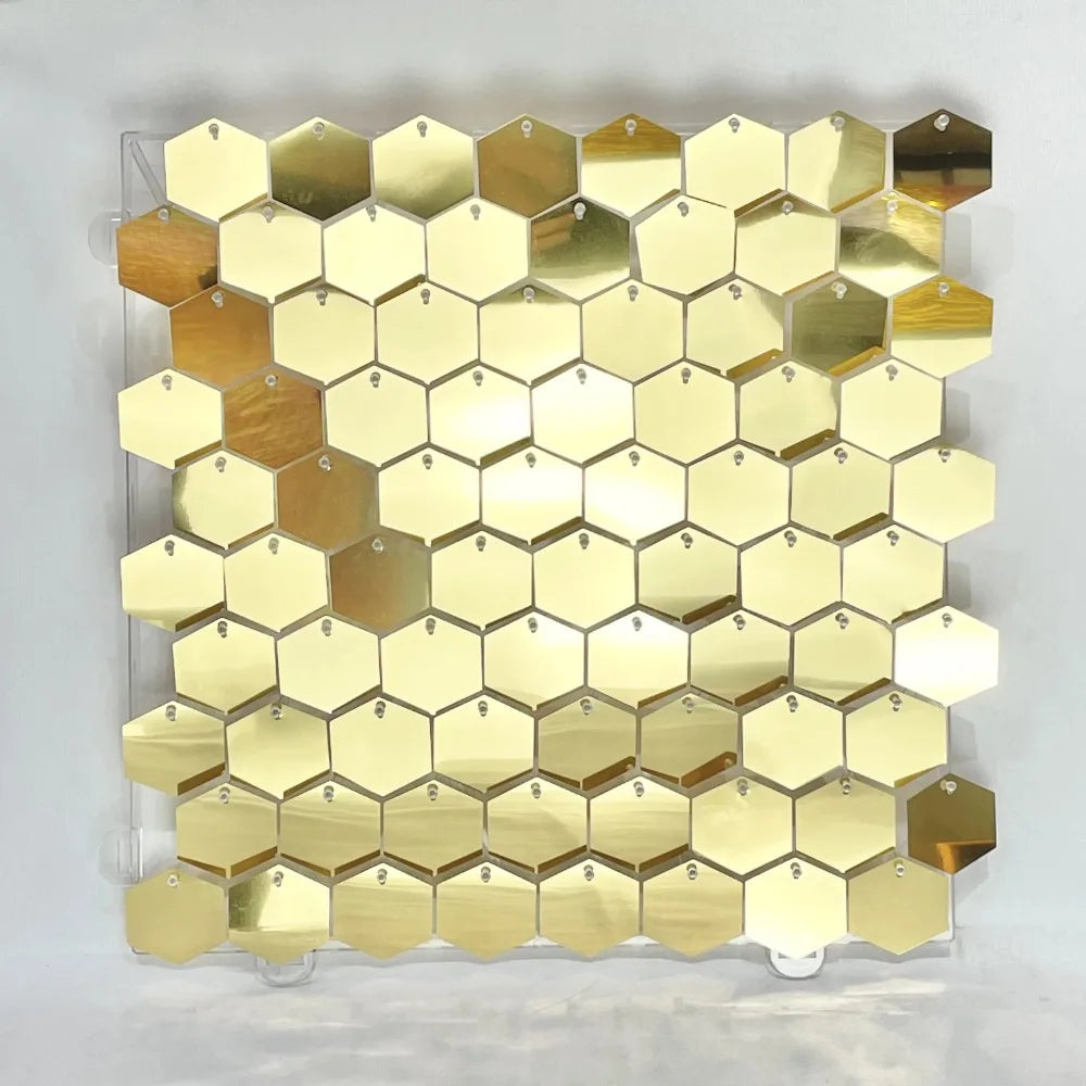 Glitter Sequin Backdrop Hexagon Panel – Silver & Gold 30x30cm Party Backdrop Panel SWANS