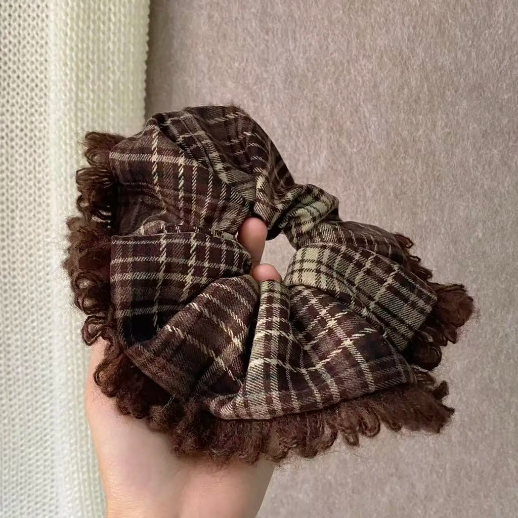 Plaid Fringed Scrunchie – Vintage Tartan Hair Tie for Women Hair Scrunchie SWANS