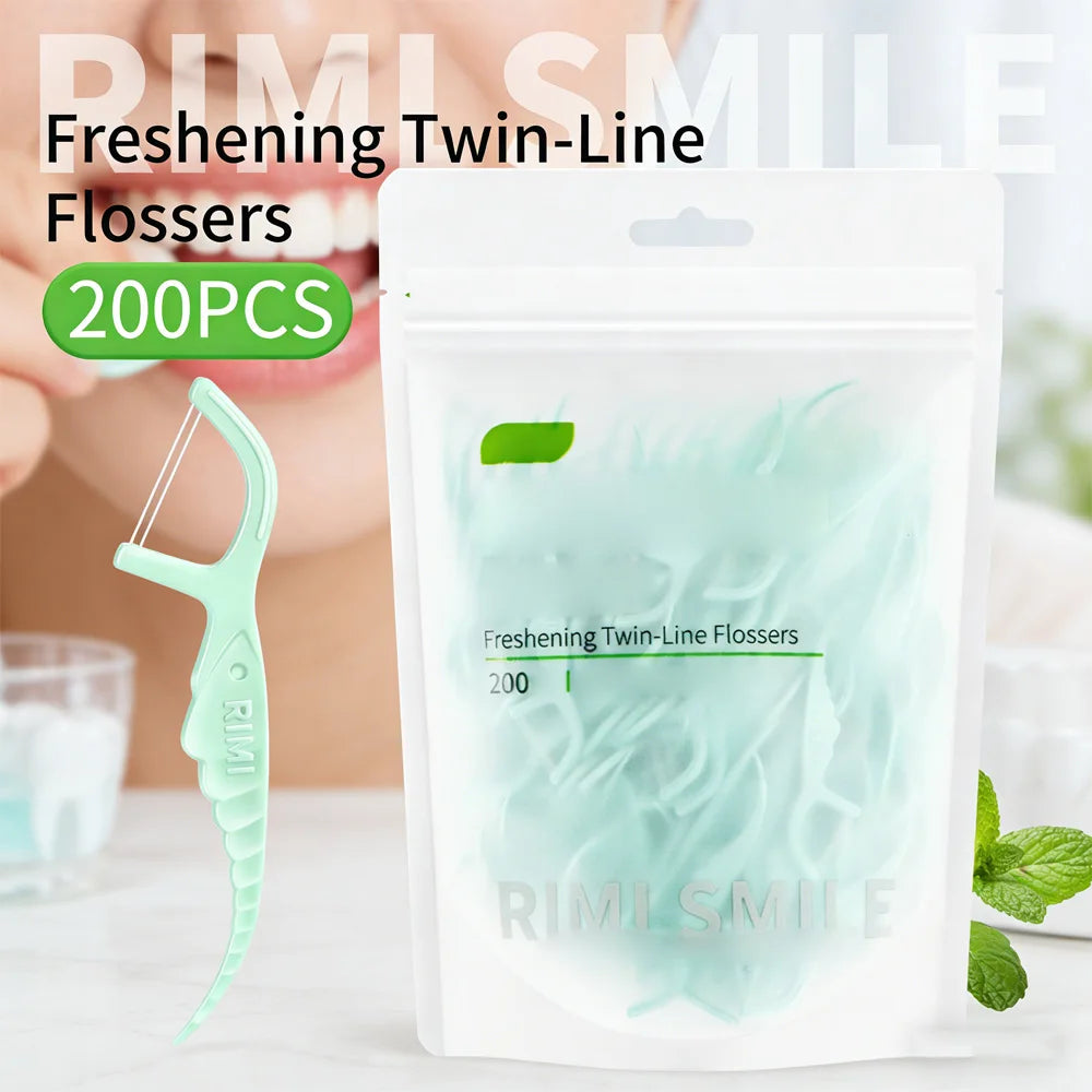 SWANS Mint Dental Floss Picks – Double Strand 50/200 Pack Dental Floss Picks SWANS 200PCS