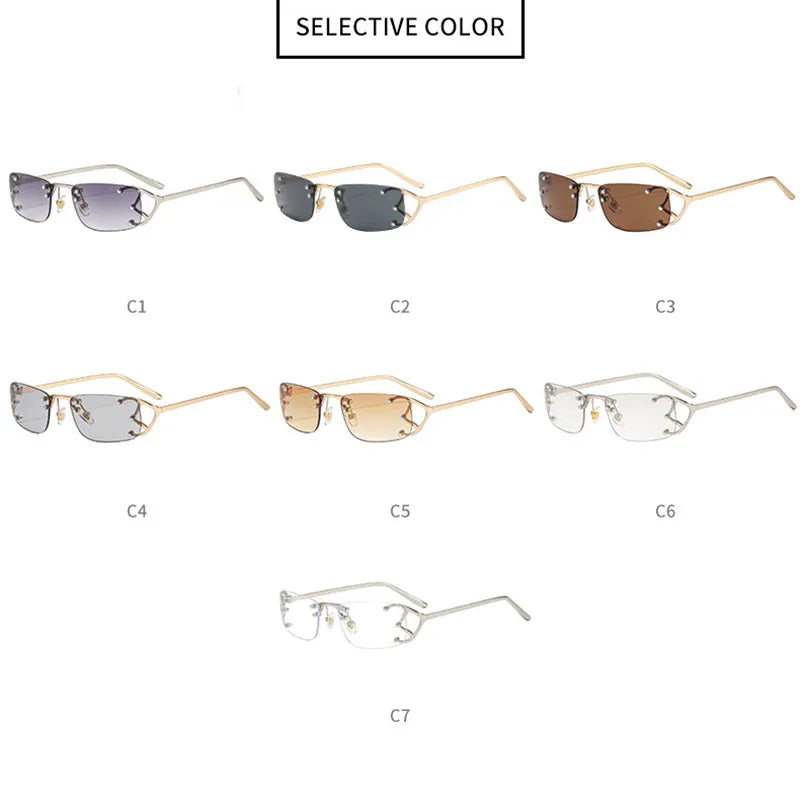 TOYEARN Vintage Rimless Metal Rivet Sunglasses – Unisex UV Rimless Sunglasses SWANS