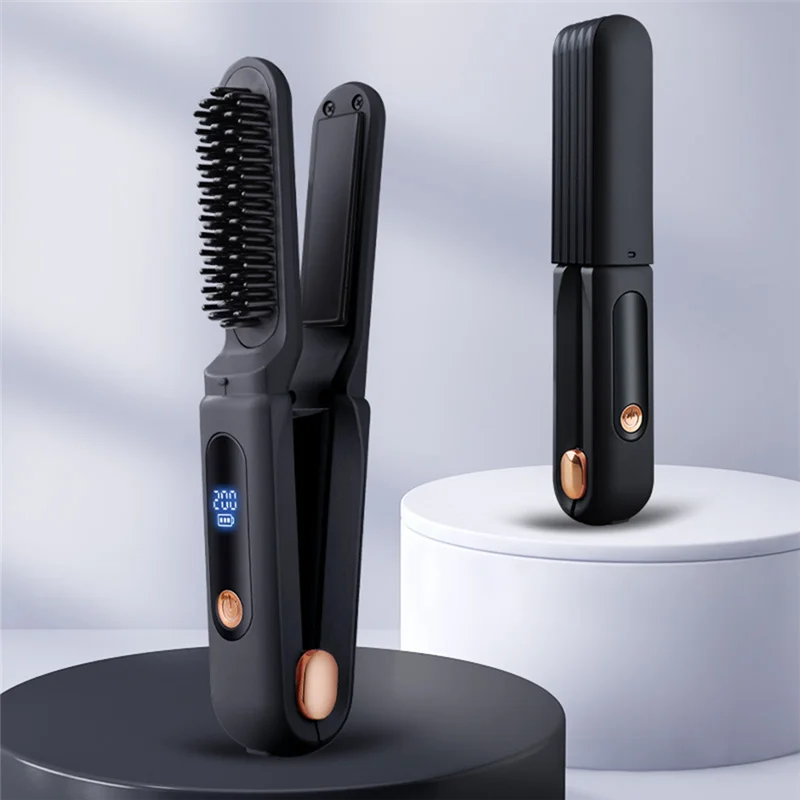 2-in-1 Portable Hair Straightening Brush | Digital Anti-Scald Hair Straightening Brush SWANS