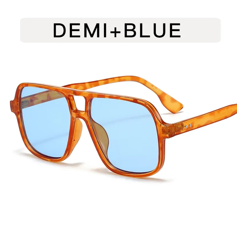 Y2K Oversized Double Bridge Square Sunglasses UV400 Fashion Sunglasses SWANS Orange Blue