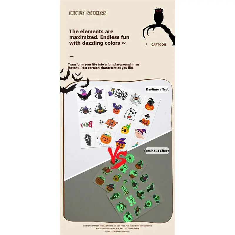 Glow in the Dark Halloween Temporary Tattoos Kids – 6 Sheets Temporary Tattoos SWANS