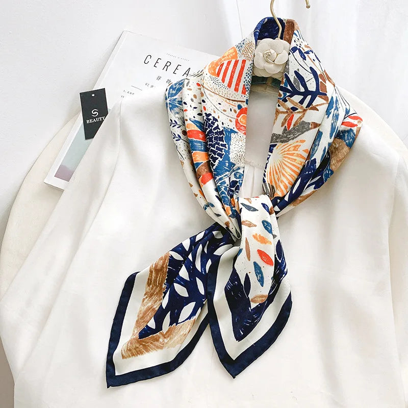 Geometric Satin Square Scarf – Silk Shawl & Bandana for Women Fashion Square Scarf SWANS