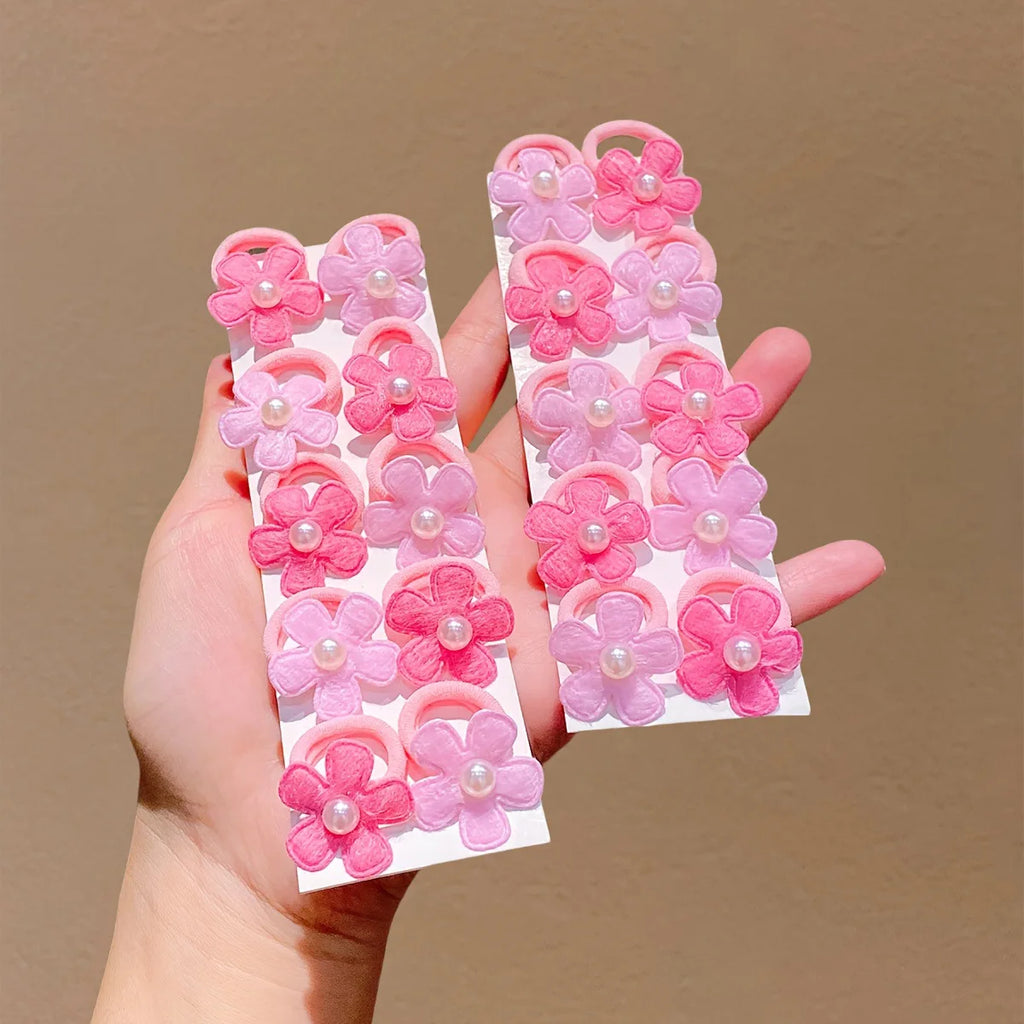 10-Pack Pink Flower Hair Ties with Pearl Decor – Ponytail Holders Floral Hair Ties SWANS