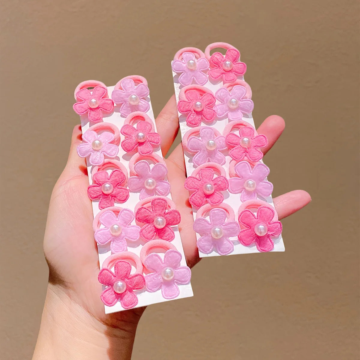 10-Pack Pink Flower Hair Ties with Pearl Decor – Ponytail Holders Floral Hair Ties SWANS