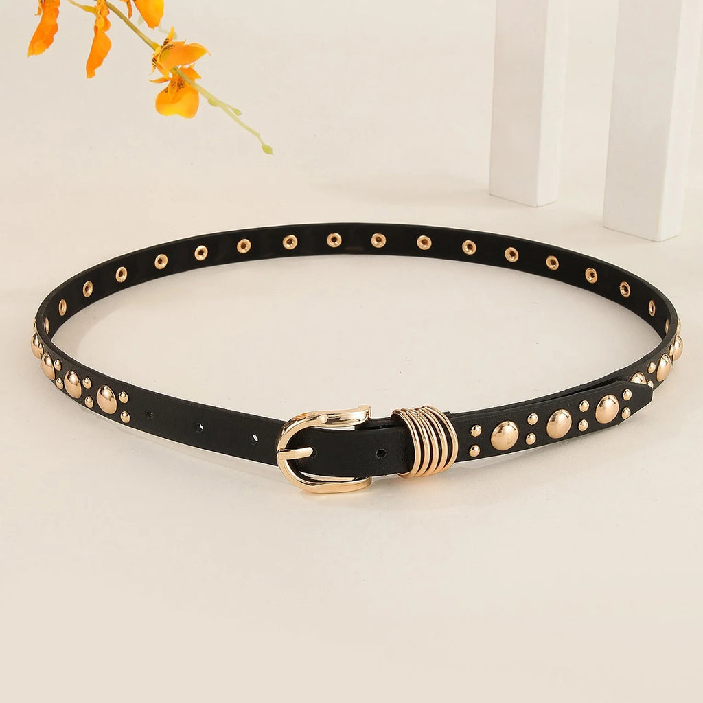 Punk Studded PU Leather Belt for Women – Metal Pin Buckle Women's Fashion Belt SWANS