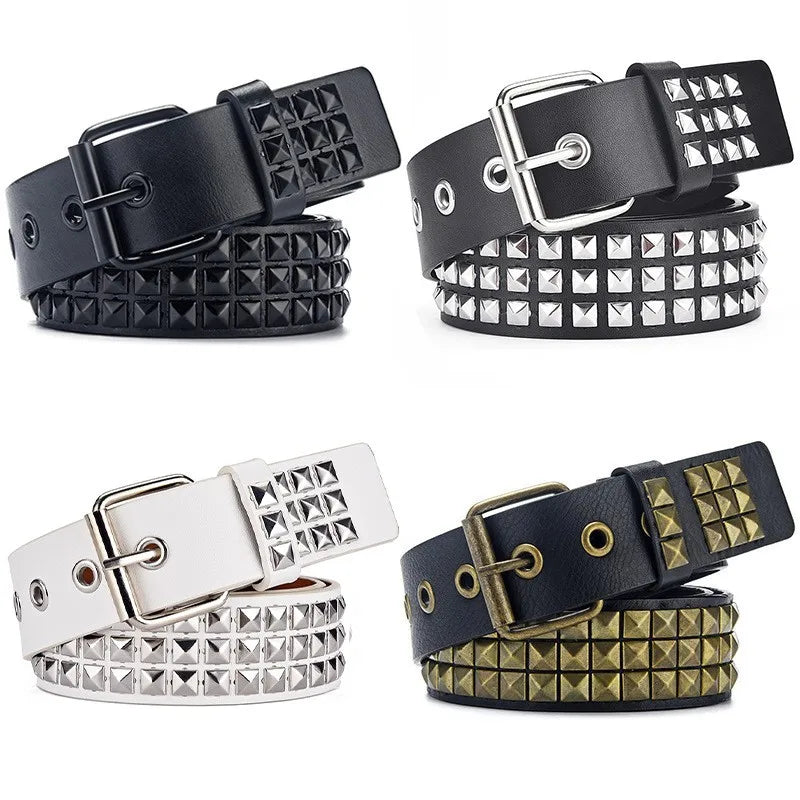 Y2K Punk Rock Square Bead Rivet Belt – Unisex Metal Belt Punk Rivet Belt SWANS