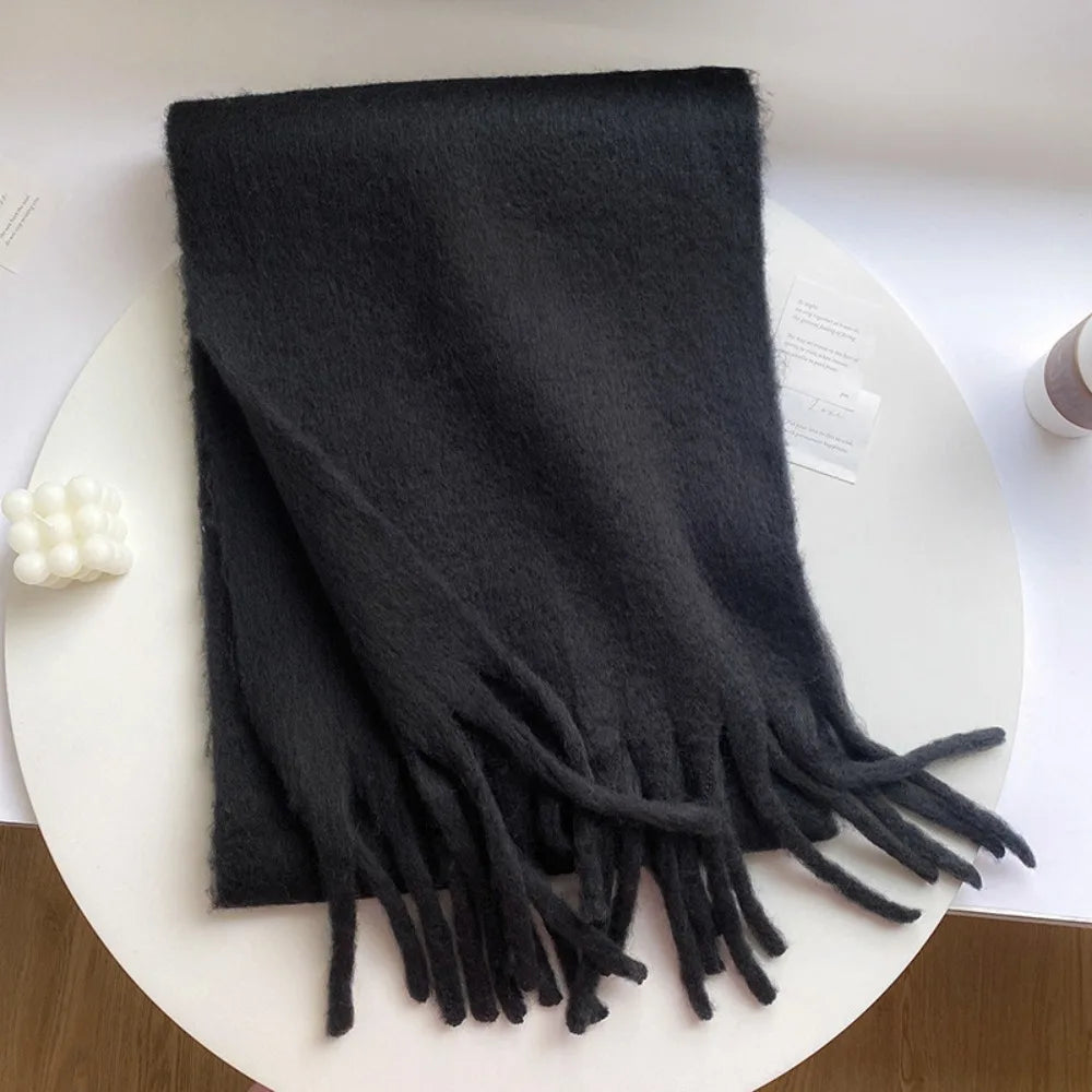 Women's Winter Soft Tassel Scarf – Warm Long Shawl Wrap Winter Scarf Wrap SWANS Black