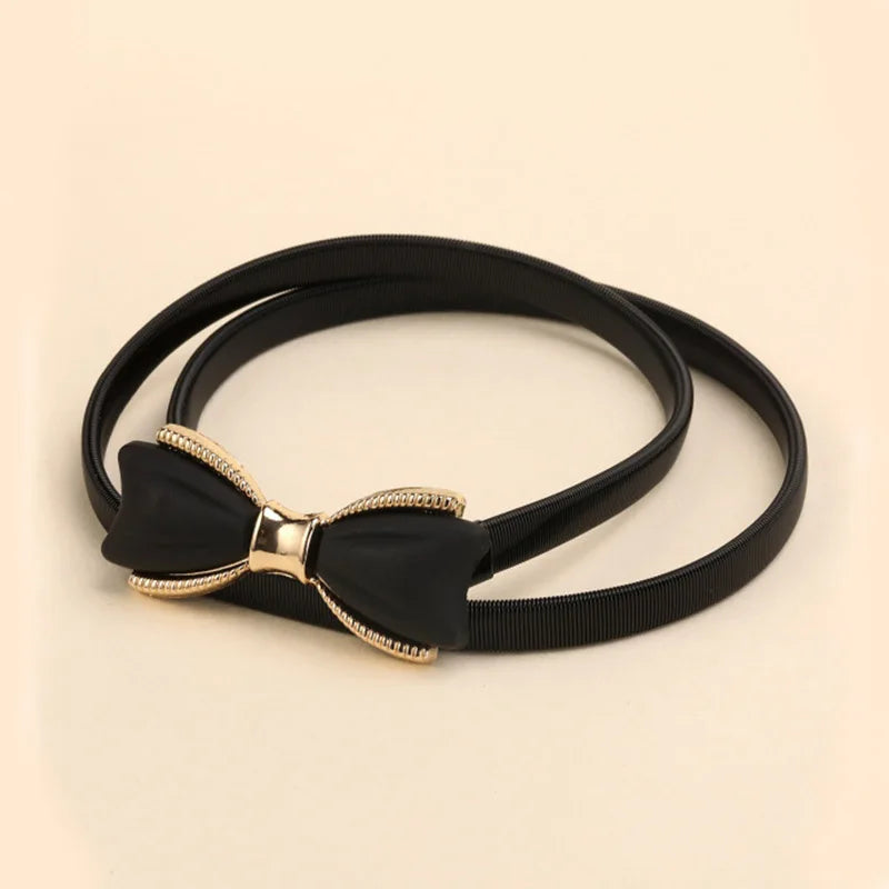 Retro Bow Waist Belt for Women – Thin Elastic Metal Dress Belt Women's Fashion Belt SWANS
