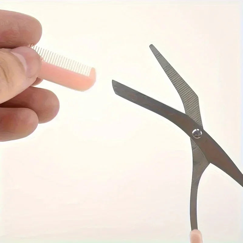 SWANS Pink Eyebrow Scissors with Built-In Comb | Precision Trim Eyebrow Grooming Scissors SWANS