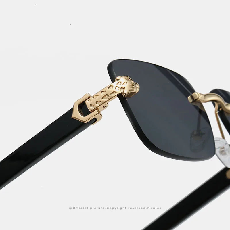 TOYEARN Rimless Square Sunglasses UV400 Vintage Wooden Grain Fashion Sunglasses SWANS