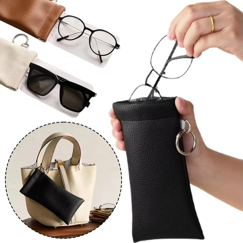 Soft PU Leather Sunglasses Case with Cleaning Cloth – Unisex Eyewear Case SWANS