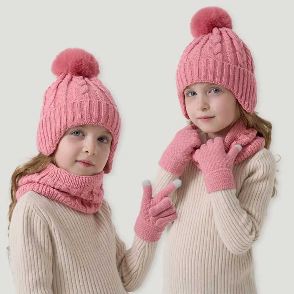 Kids Winter Knit Hat Scarf & Gloves Set – Pompom 3–10Y Kids Winter Accessories Set SWANS