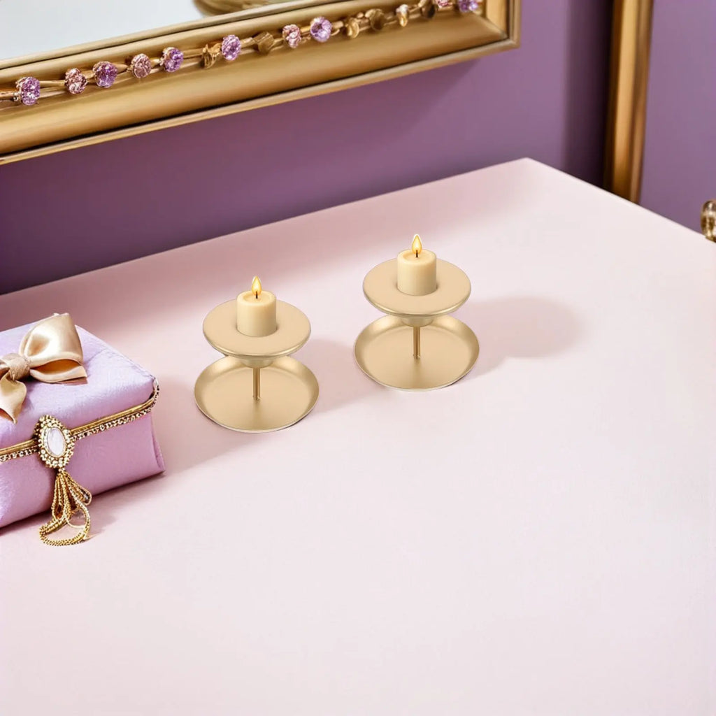 2-Pack Nordic Gold Iron Taper Candlestick Holders | Table Decor Taper Candlestick Holder SWANS