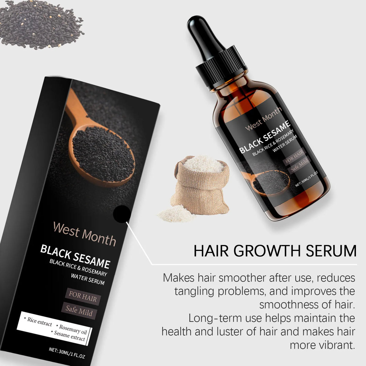 Black Sesame Hair Strengthening Oil & Growth Serum 30/60ml Hair Growth Serum SWANS