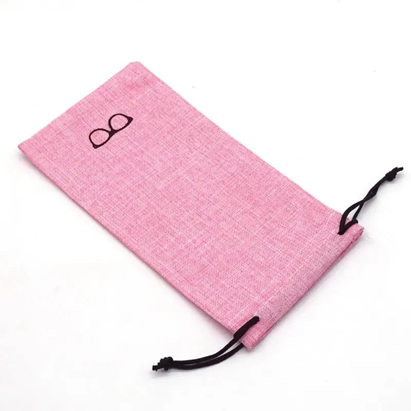 Soft Linen Glasses Case – Dustproof Drawstring Pouch for Travel Eyewear Pouch Case SWANS Pink