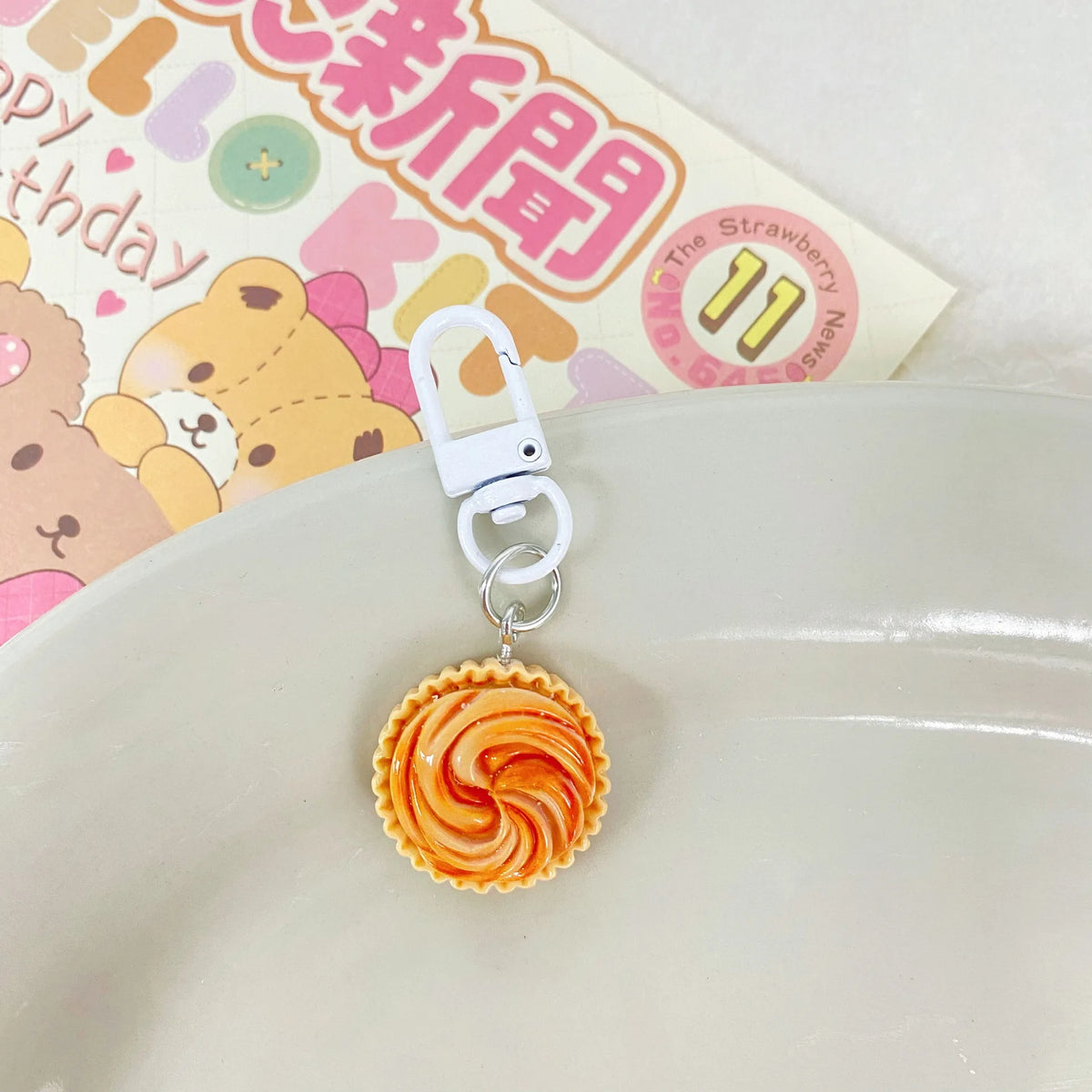 Whimsical Pastry Food Keychain – Dough Twist Bag Charm Novelty Keychain Charm SWANS H