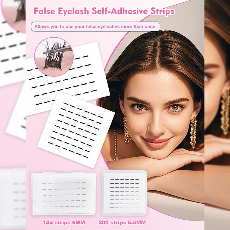 Self-Adhesive Eyelash Strips 144/200pcs – Glue-Free False Lashes False Lash Strips SWANS