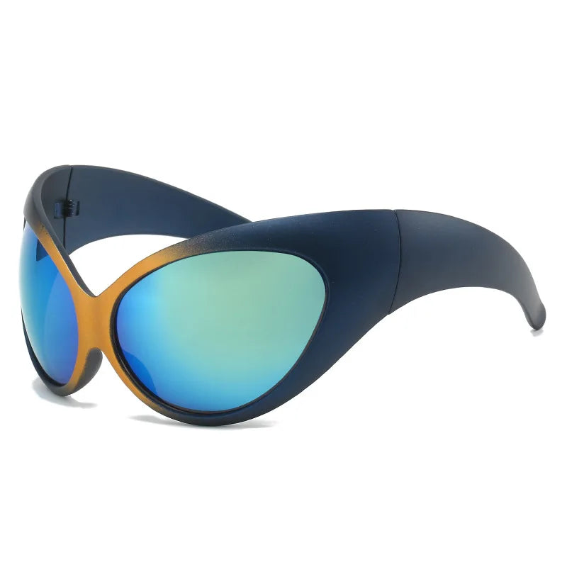 Y2K Oversized Cat Eye Sunglasses UV400 Mirrored – Unisex Cat Eye Sunglasses SWANS Blue Gold