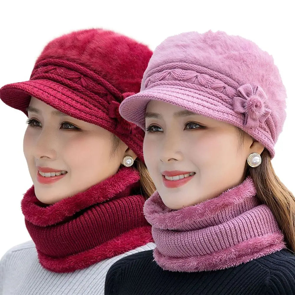 Women's Faux Fur Knit Beanie & Scarf Set – Winter Warm Winter Hat Scarf Set SWANS
