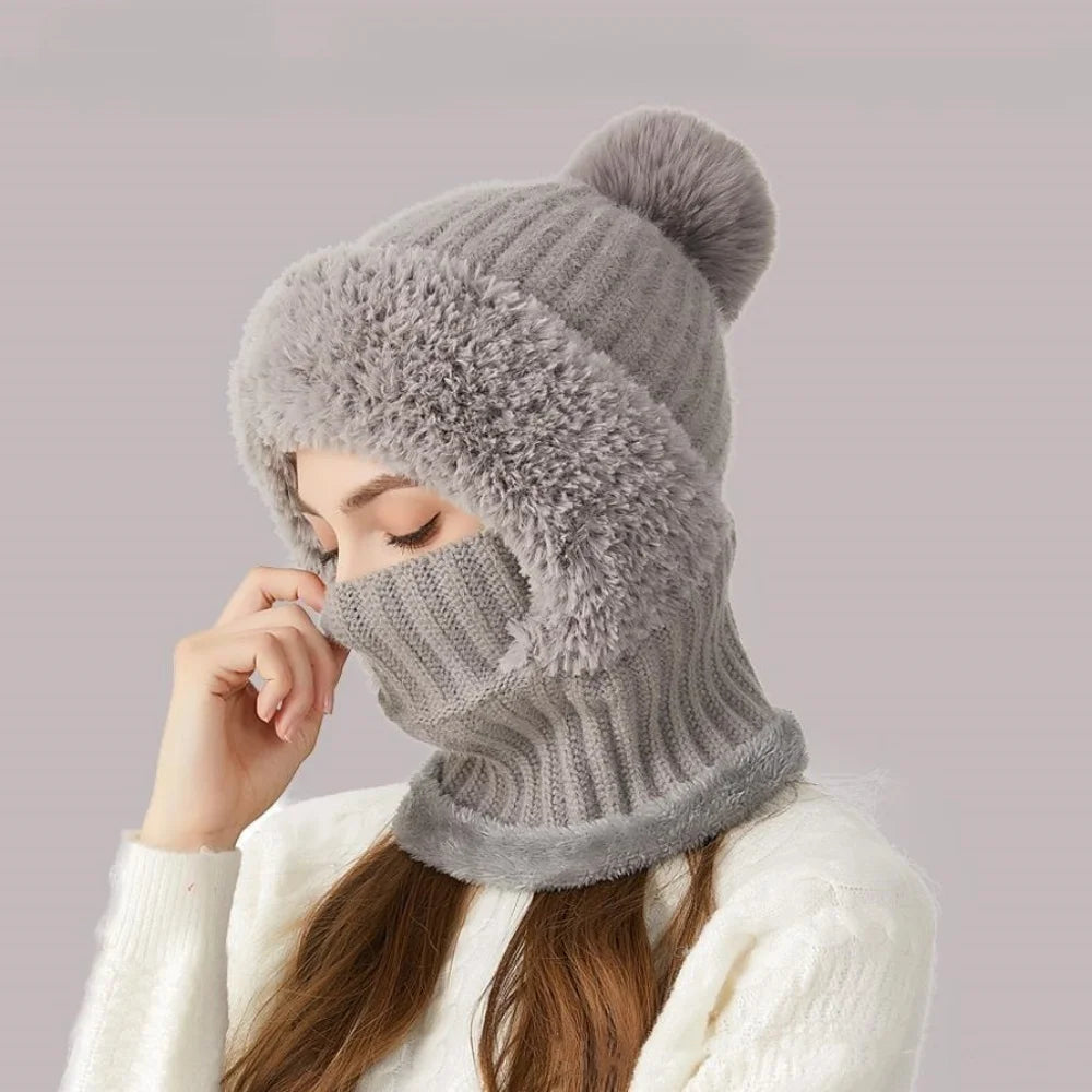 3-in-1 Knitted Beanie & Scarf – Fleece Lined Winter Hat Winter Beanie Hat Set SWANS