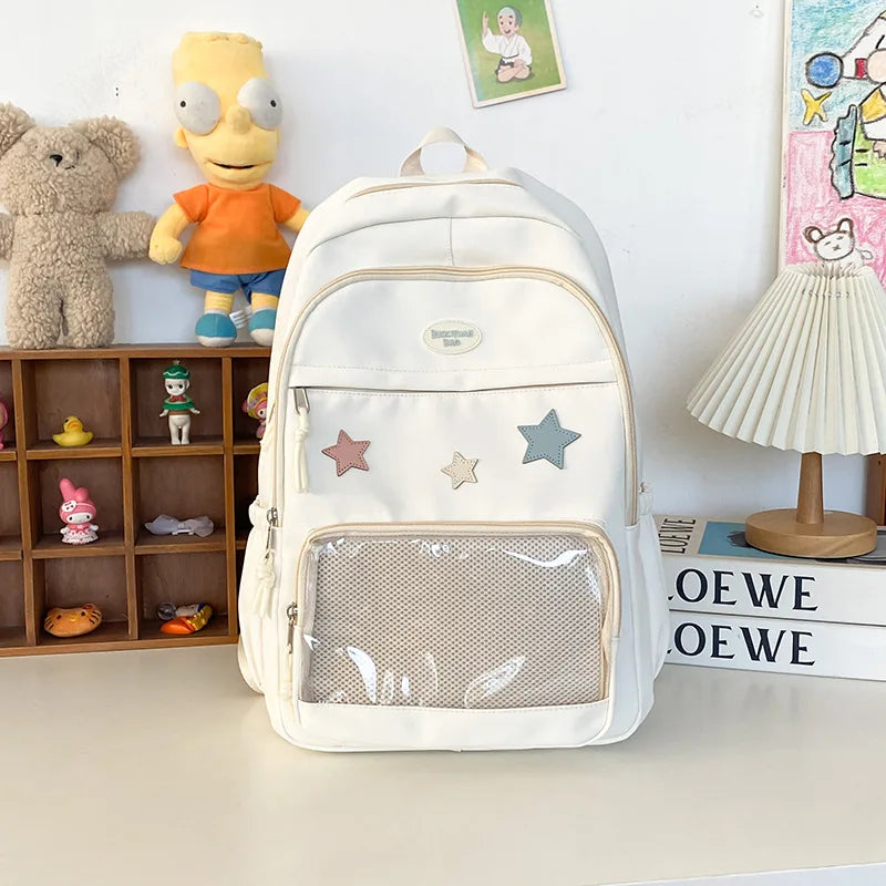 Y2K Transparent Ita Backpack – Cute Badge Display School Bag Ita Backpack SWANS White
