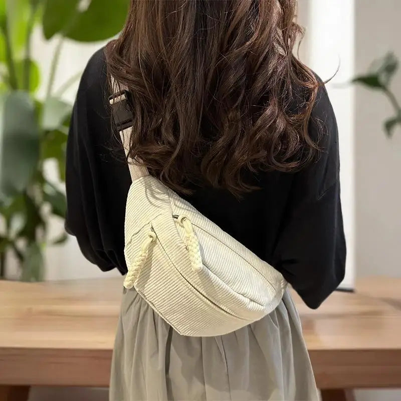 Women's Corduroy Half Moon Crossbody Waist Bag Crossbody Waist Bag SWANS