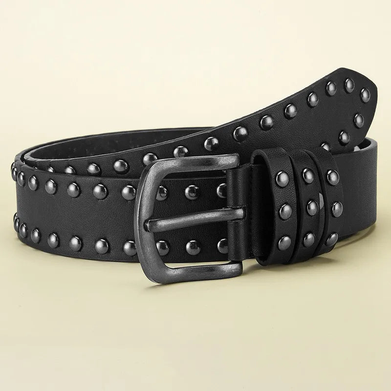 Punk Rivet Belt – Unisex Wide PU Denim Casual Belt Punk Rivet Belt SWANS