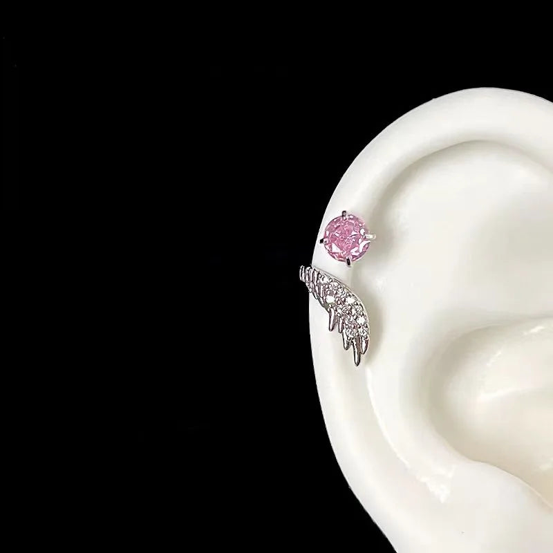 Silver Wing Zircon Stud Earrings – Trendy Fashion Jewelry Women Stud Earrings SWANS Pink - Right Ear
