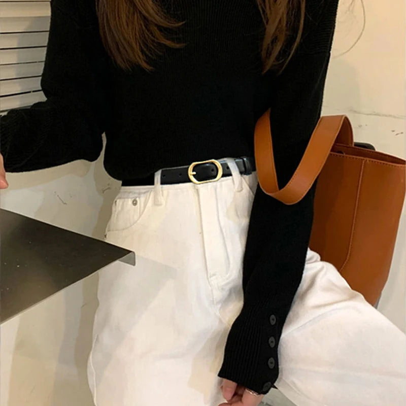 FAITOLAGI Oval Pin Buckle PU Leather Belt – Unisex Fashion Fashion Belt SWANS