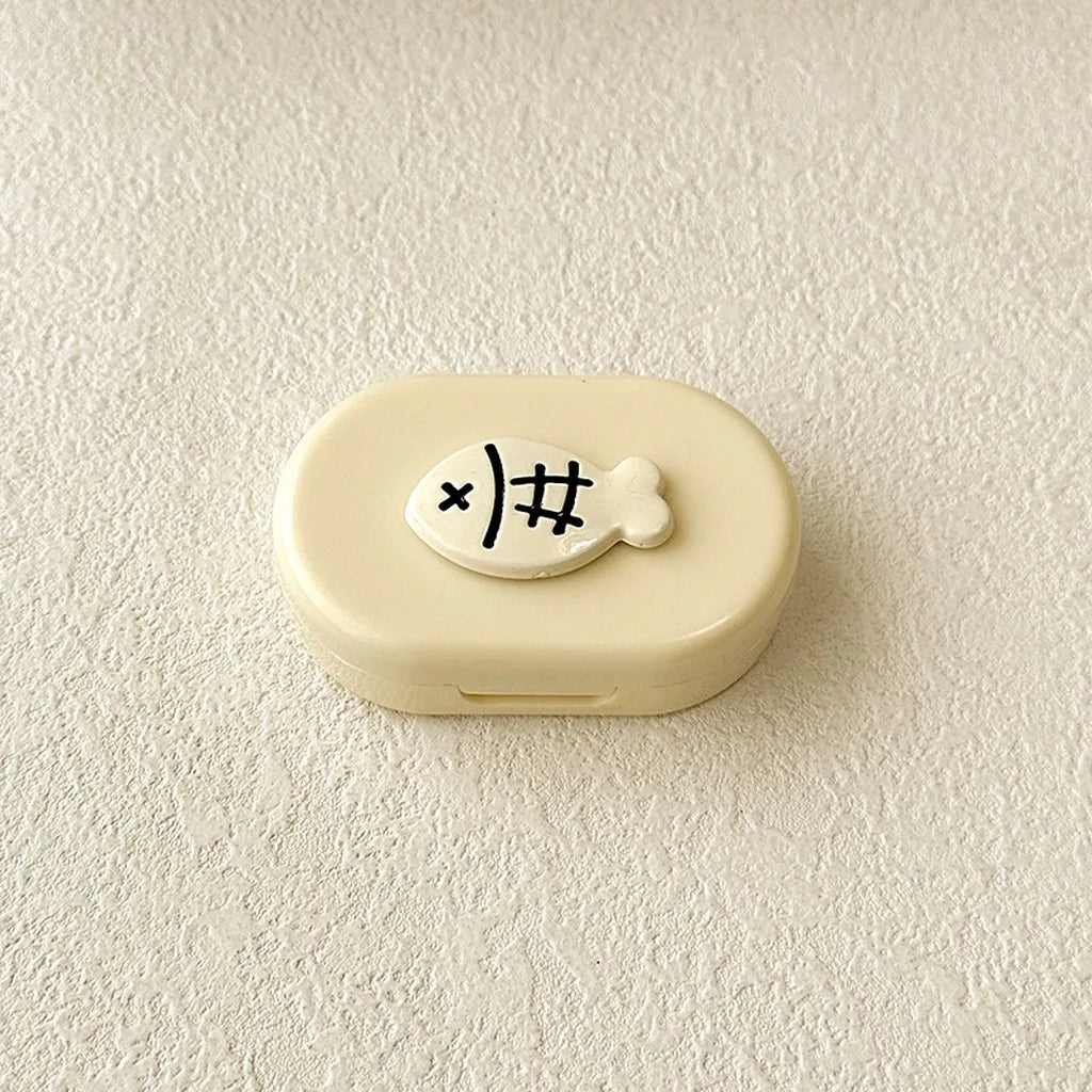 Flip Contact Lens Case with Mirror, Tweezer & Applicator Contact Lens Case SWANS Beige Ivory