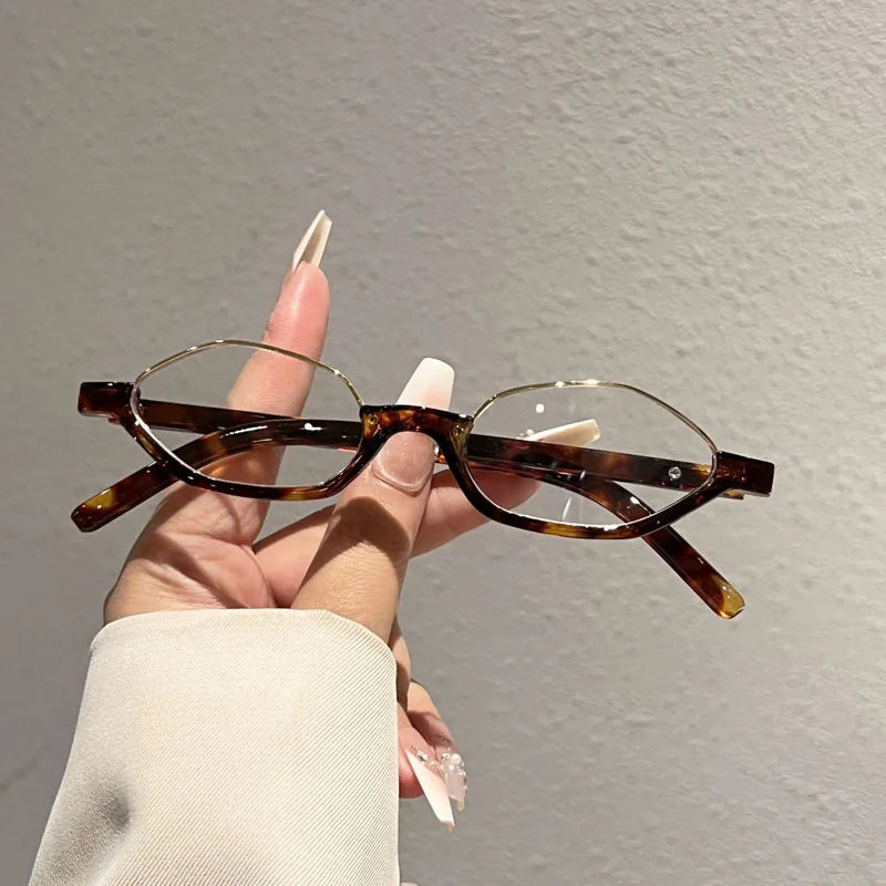 Y2K Rivet Punk Sunglasses – Unisex Vintage Metal Small Frame Punk Sunglasses SWANS Leopard Clear As the picture