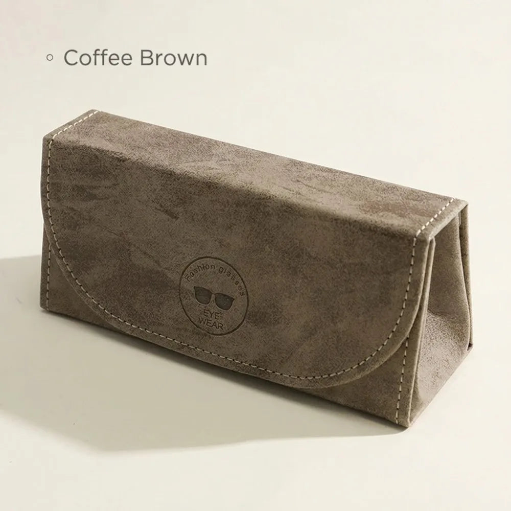 Triangular PU Leather Glasses Case – Magnetic Closure Eyewear Box Eyeglass Case SWANS Brown