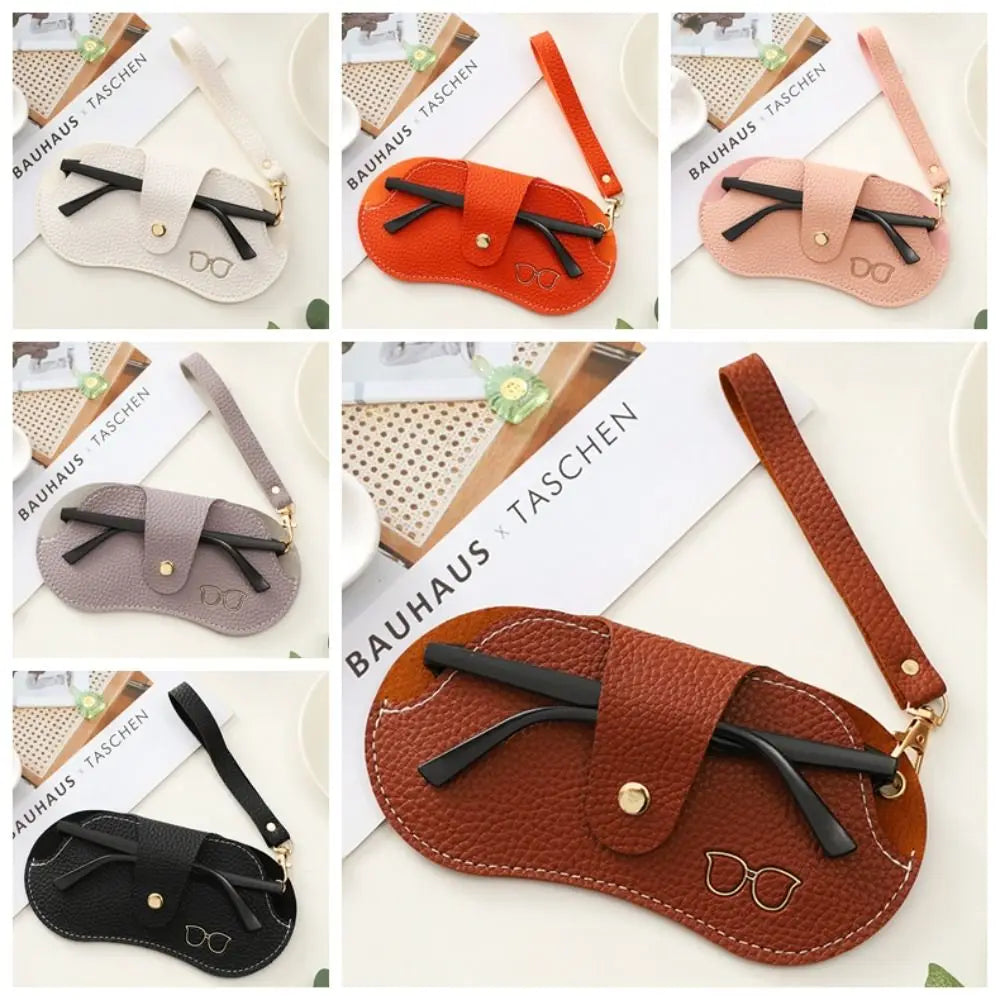 Leather Sunglasses Pouch – Lychee Pattern Case & Wrist Strap Eyewear Case SWANS
