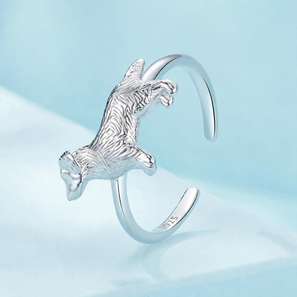 925 Sterling Silver Puppy Open Cuff Ring – Platinum Plated Sterling Silver Ring SWANS