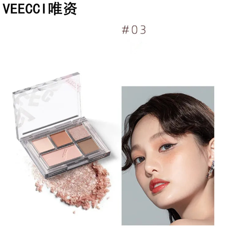 Veecci 5-Shade Eyeshadow Palette – Matte & Shimmer Earth Tones Eyeshadow Palette SWANS 03