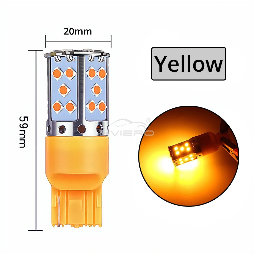 HVIERO T20 W21W LED Turn Signal Bulb Canbus 3030 35SMD 12V LED Car Bulb SWANS Amber Light T20 7440 W21W