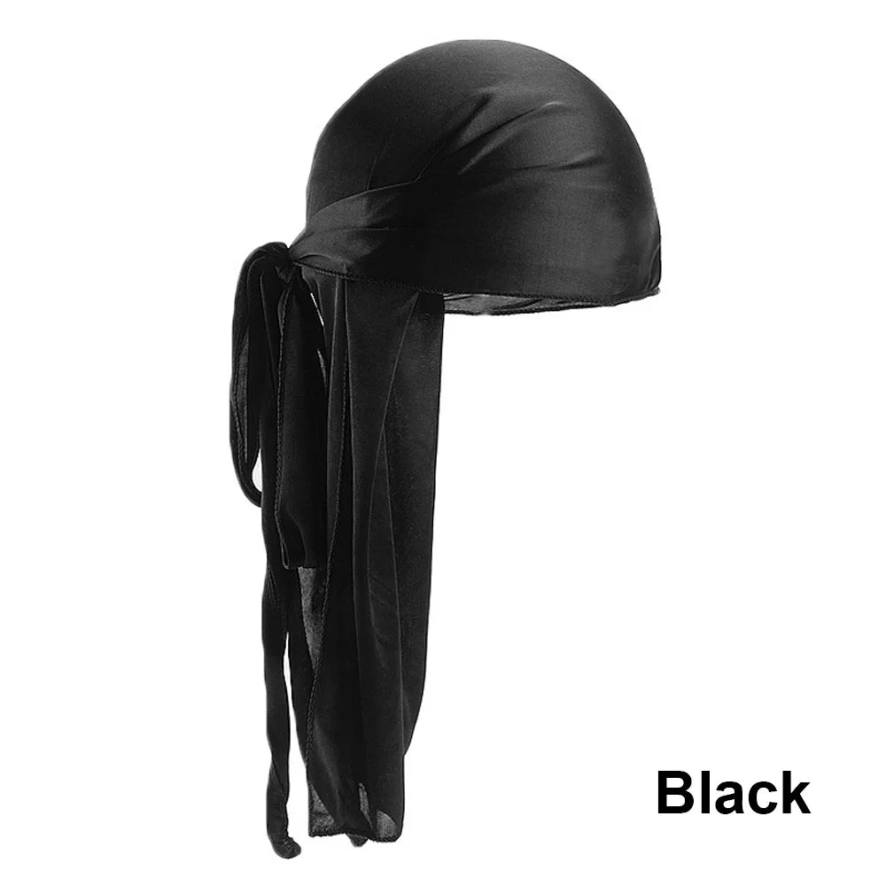 Satin Durag Long Tail Doo Rag – Unisex Hip Hop Headwrap Satin Durag Headwrap SWANS black