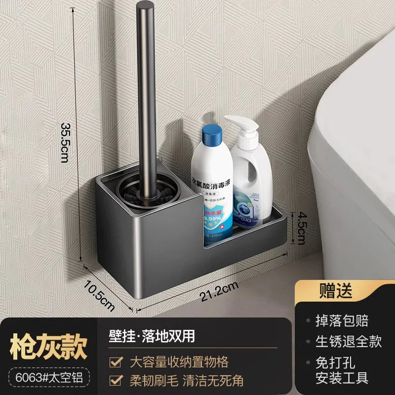 SWANS No-Drill Toilet Brush with Shelf – Deep Clean Toilet Brush Set SWANS Grey Shelf