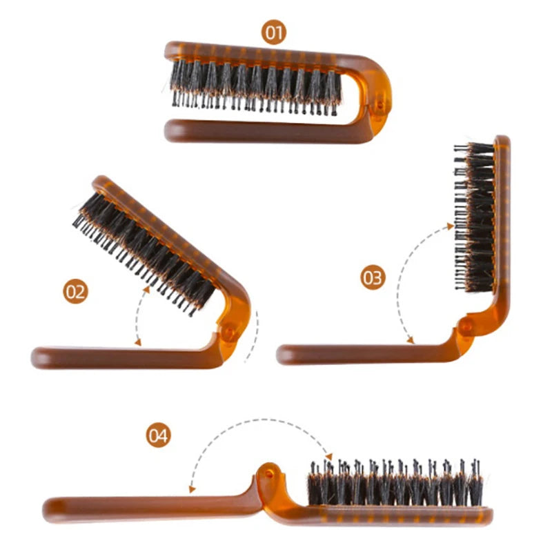 Foldable Boar Bristle Hair Brush – Compact Travel Comb Travel Hair Brush SWANS