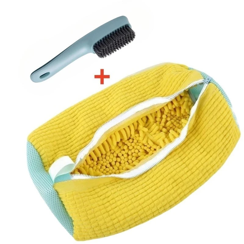 SWANS Shoe Washing Bag & Liquid Brush Set – 2-Piece Kit Shoe Cleaning Set SWANS 2PCS Set Yellow
