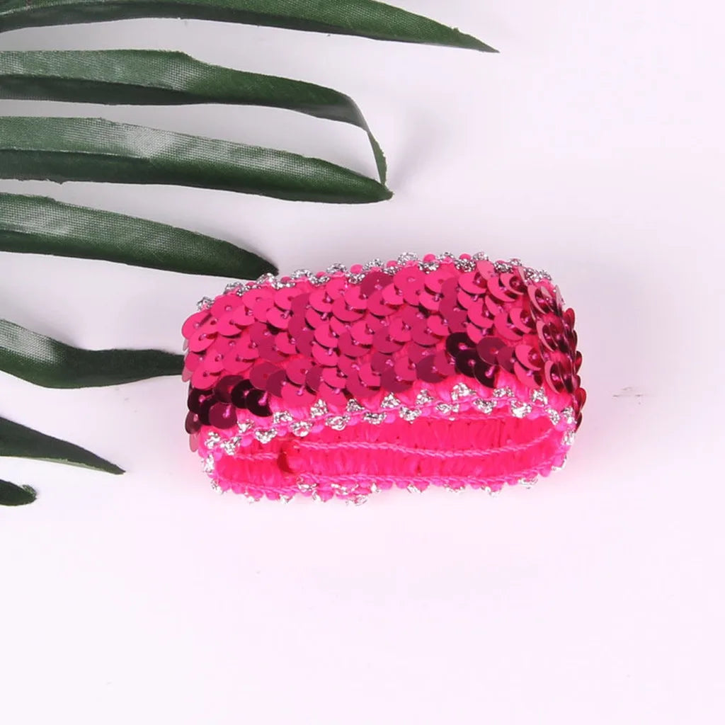 Sequin Elastic Wrist Cuff – Sparkling Party & Stage Wristband Sequin Wrist Cuff SWANS Rose Red-1 Pair