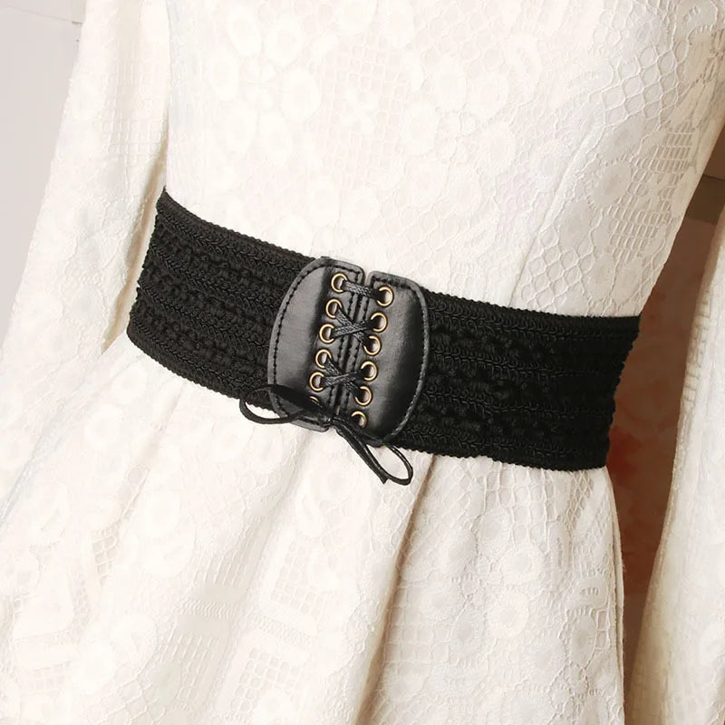 Women's Wide Waistband Belt – Metal Buckle Cummerbund Corset Women's Fashion Belt SWANS B Style black 68x6cm