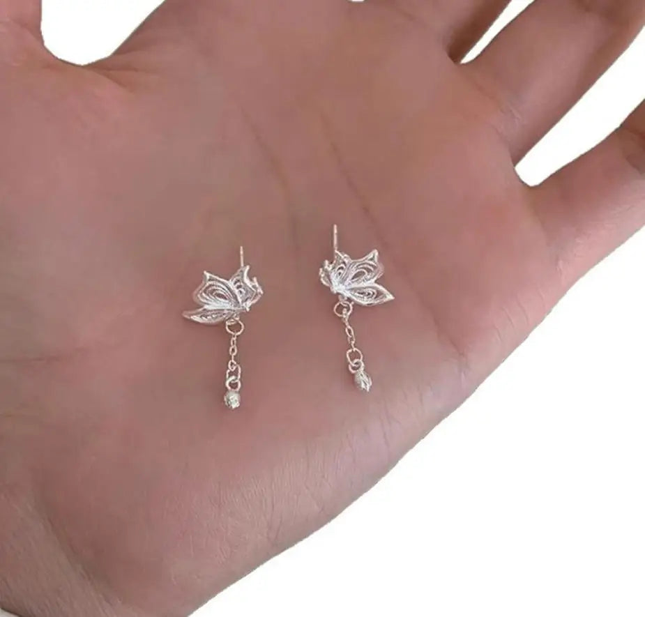 Hollow Butterfly Tassel Dangle Earrings for Women – Silver Dangle Earrings SWANS